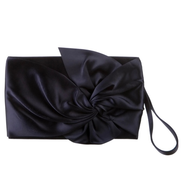 Karen Millen Midnight Blue Satin Bow wristlet / Clutch - Picture 1 of 10